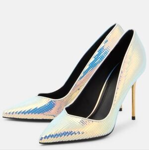 BALMAIN Iridescent Ruby Stiletto Pumps, 41